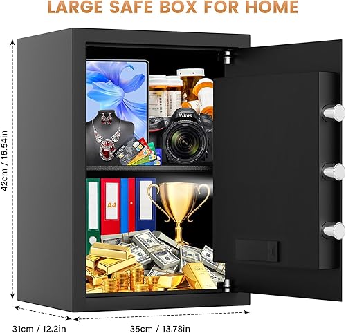 Miniatura 5 de 16.5 pulgadas de alto Caja fuerte grande para el hogar, caja de seguridad antirrobo con teclado programable, llaves de repuesto y estante extraíble,