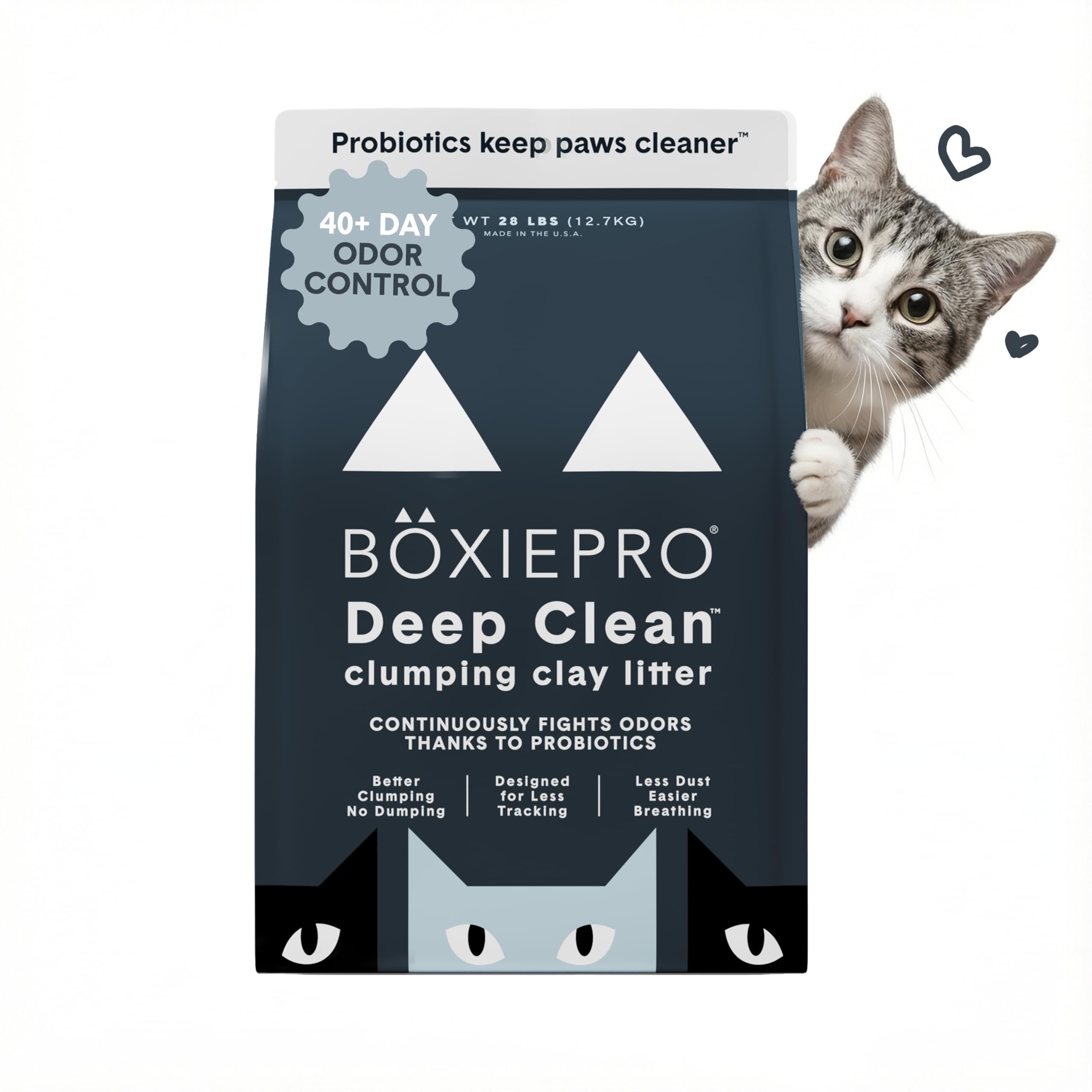 Boxie Probiotic Cat Litter, 40 Day Odor Control, Clumping Clay Kitty Litter, Odor Eliminating Probiotics, Dust-Free, No Fragrances No Fillers, 28 lb