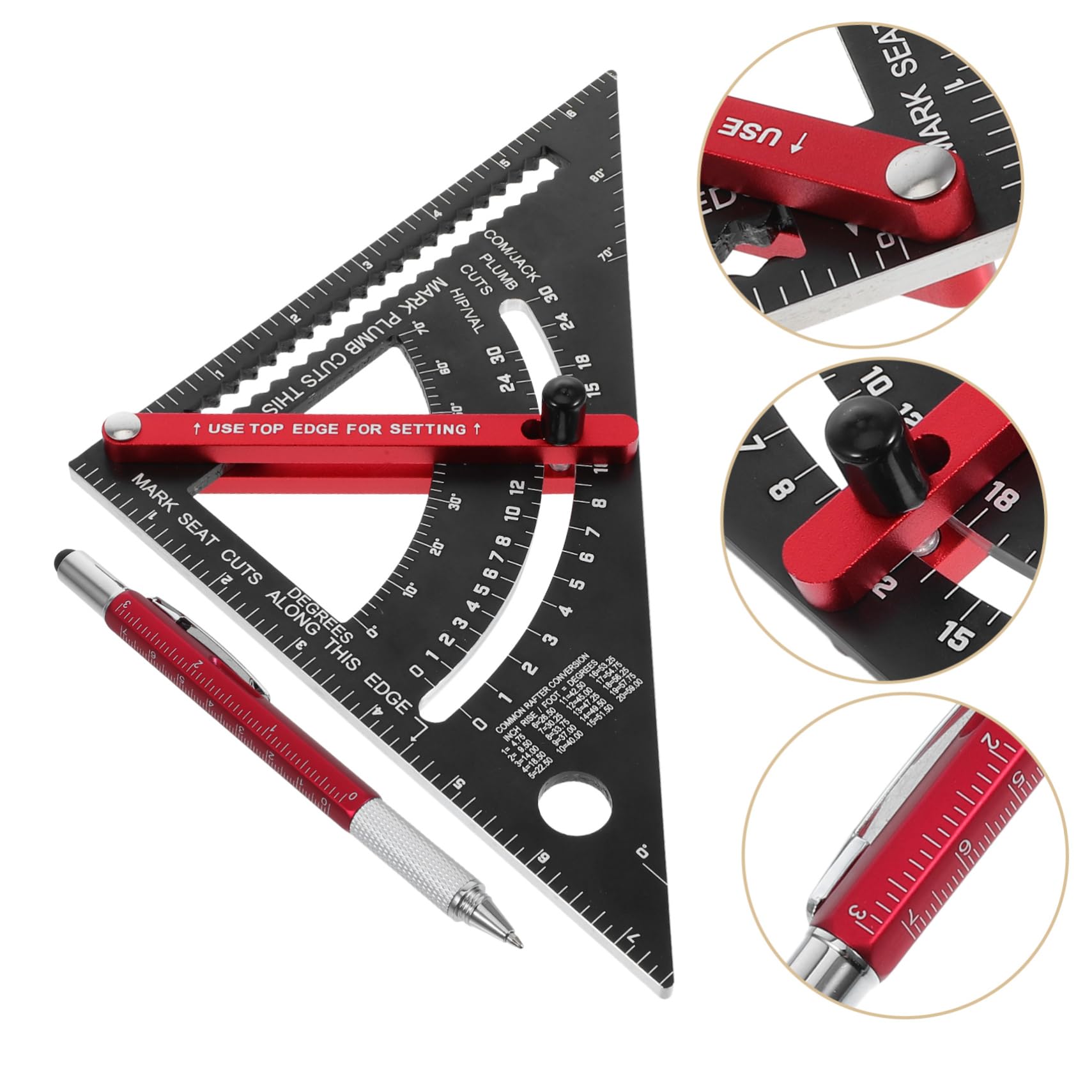 Tofficu 2pièces Équerre de Menuisier avec Stylo Marqueur et Règle Intégrée Niveau à Bulle pour Projets de Menuiserie