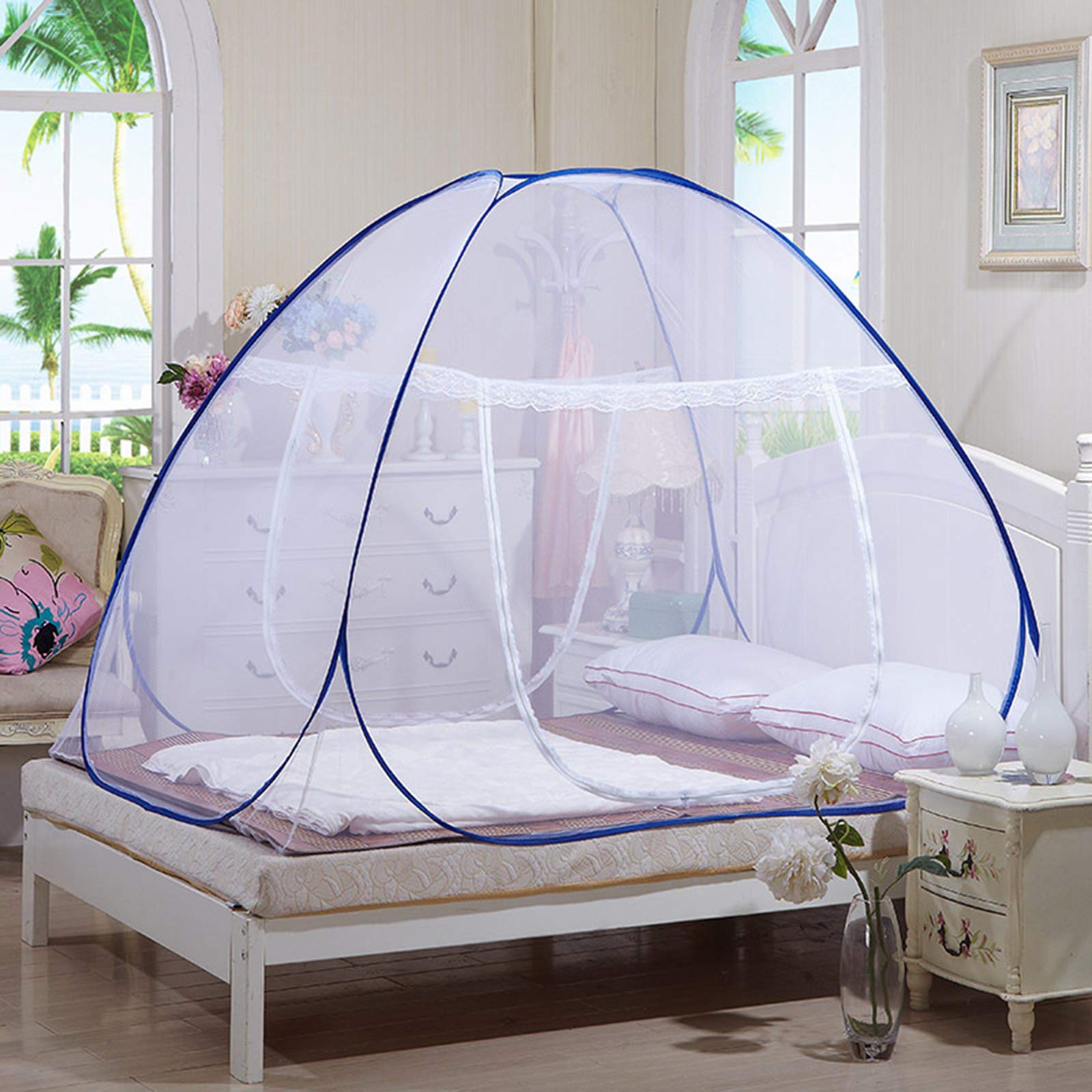 GJMSSMY Mosquito Net Pop Up Mosquito Net Bed Canopy Foldable Double Door Bed Tent Nets Bottom for Bed Floor Camping Travel,doubledoor-180 * 200 * 150cm