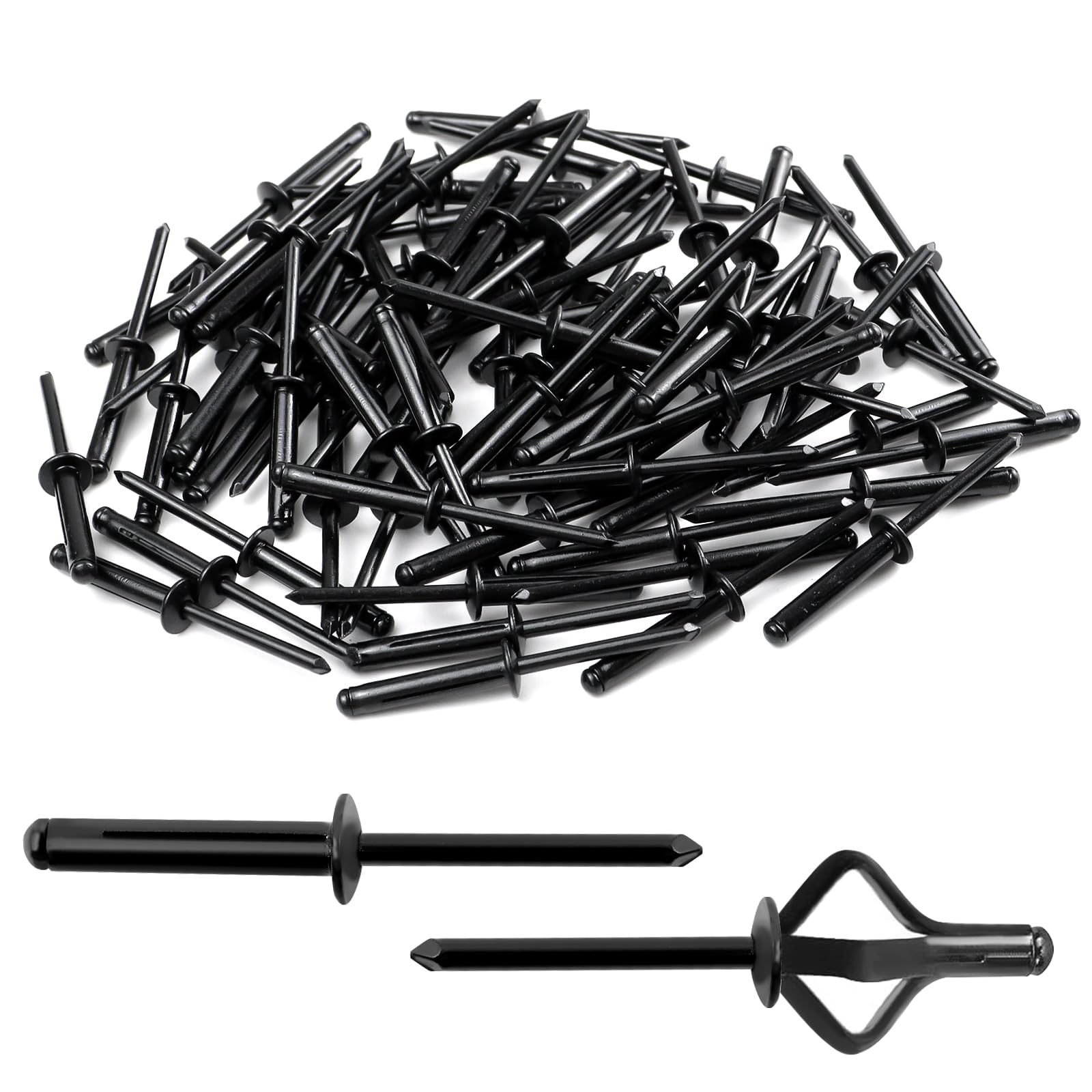 60 pezzi rivetti ciechi, set di rivetti ciechi in alluminio, rivetti neri, rivetti pop Tri Fold Exploding, set di rivetti per industria, costruzione, mobili, automobile