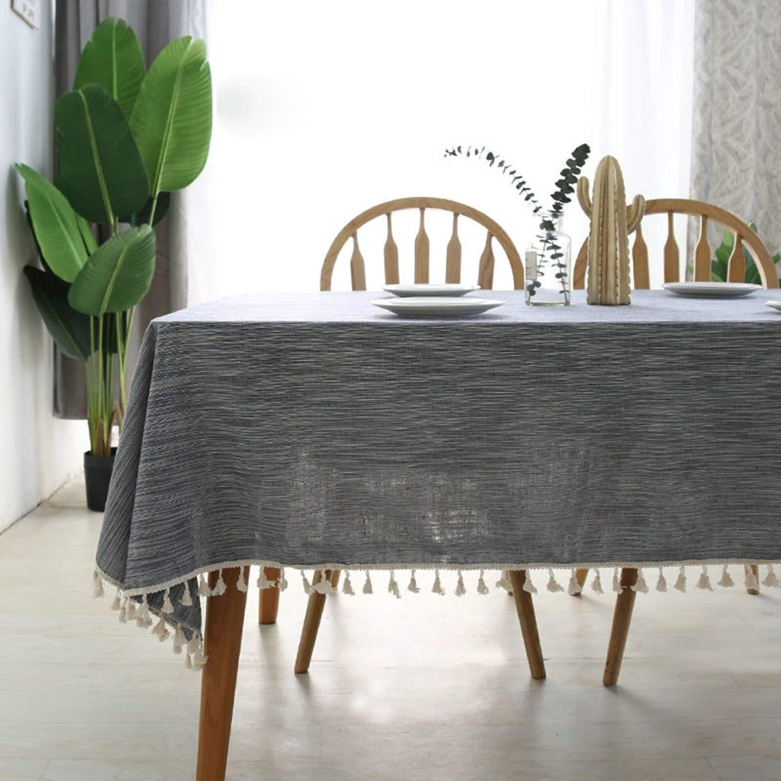 Mantel Rectangular Gris Oscuro Lavable Exterior, Color Sólido con Borlas, de Algodón Lavable, 100 x 160 cm, Mantel para Hogar