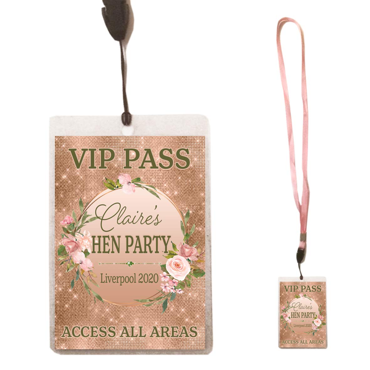 The Retouch Oasis Pink Personalised Floral Glitz Lanyard + Badge/Card - Hen Night Birthday Party