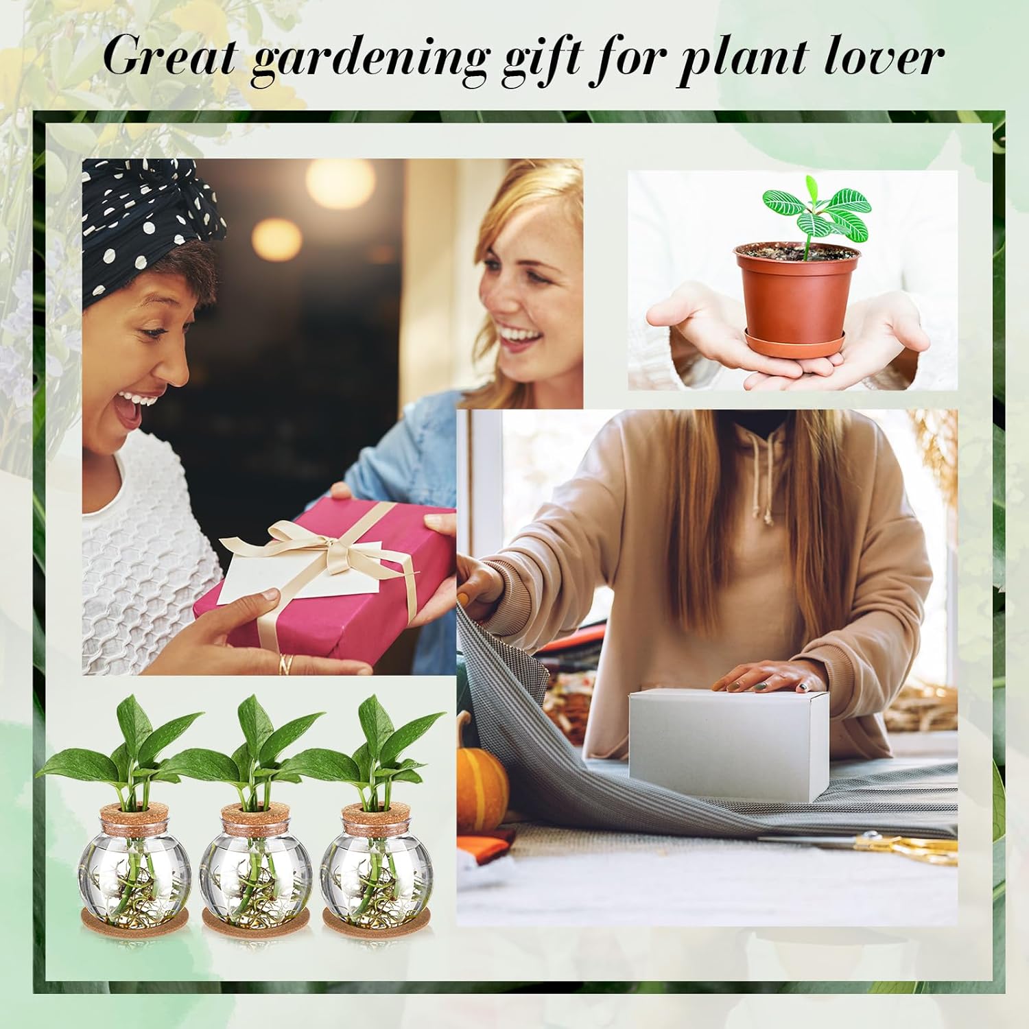 Baderke 6 Packs Propagation Vases for Plants Plastic Plant Propagation Station with Hole Lid and Cork Coasters Plant Growing in Water Hydroponic Home Office Table Decoration(Fish Bowl Style) - Image 7