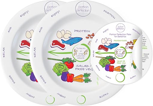 Portion Perfection Porcelain Bariatric Plates for Portion Control, 8 inch, Dietitian Owned, Bariatric Surgery Must Haves, Perfect for Post Gastric Sleeve and Gastric Bypass Weight Control Plans