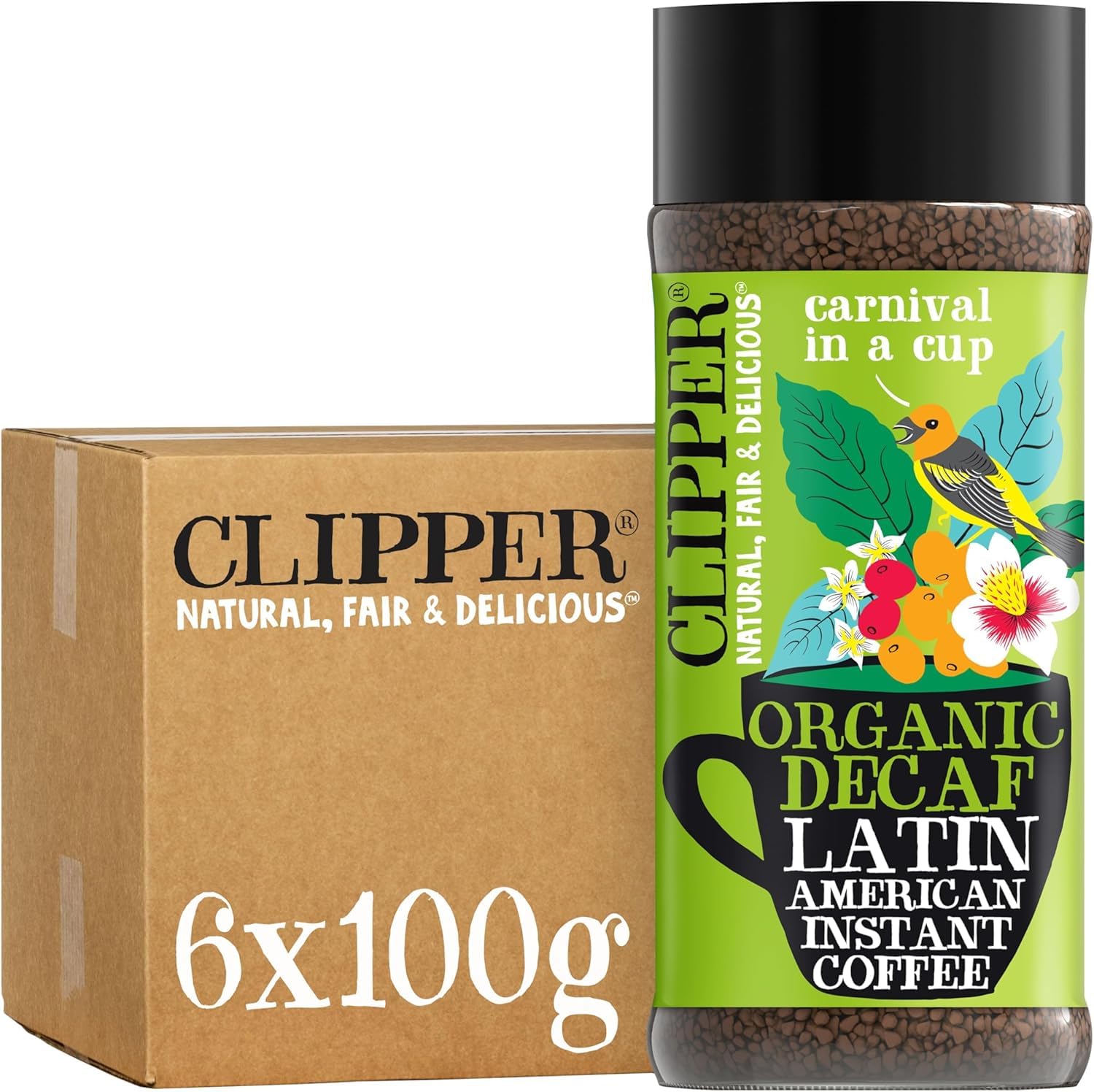 Clipper Latin American Organic Instant Decaf Coffee | 6 x 100g Jars | Bulk Buy Gourmet Decaffeinated Instant Coffee | Sustainable Fairtrade Arabica by Clipper Teas | Ethically Sourced & Eco Conscious