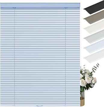 Cordless Aluminum Mini Blinds for Windows 1" Room Darkening Metal Horizontal Window Blinds Venetian Light Adjust Window Shades for Home Office Living Room Door Blue,46" W x 39" H