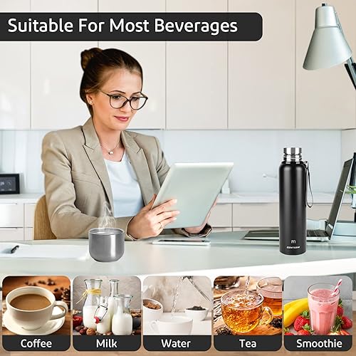Miniatura 6 de GENTSAM Metal Stainless Steel Insulated Water Bottle Double Walled Leak Proof Vacuum Flask Thermal Mug for Indoor Use (Black, 34oz1000mL)