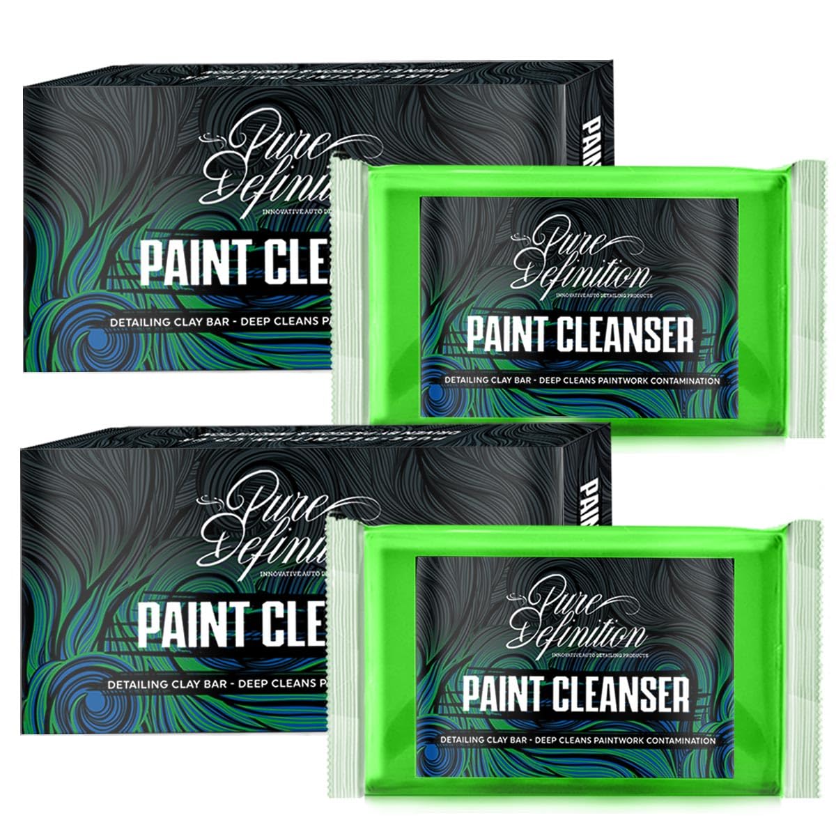 Pure Definition Car Clay Bar 2 x 100g Fine Grade Block Detailing Putty Clean & Decontaminate Paintwork (2 x 100g)