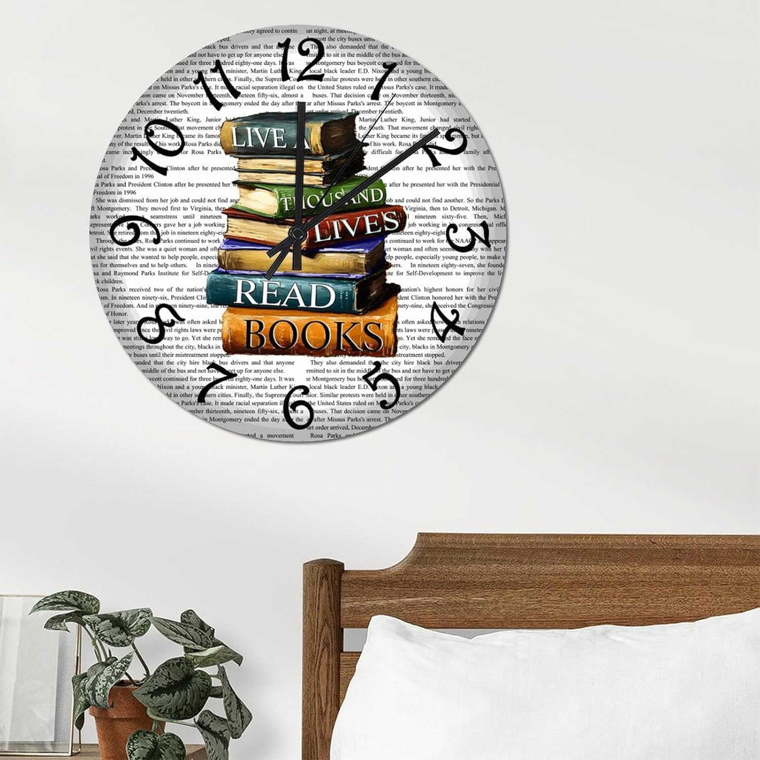 Lived A Thousand Lives Read Books PVC Wall Clock Read Library Hanging Clock 15in Battery Operated Silent Non-Ticking Modern Clock for Living Room Kitchen Home Bathroom Room