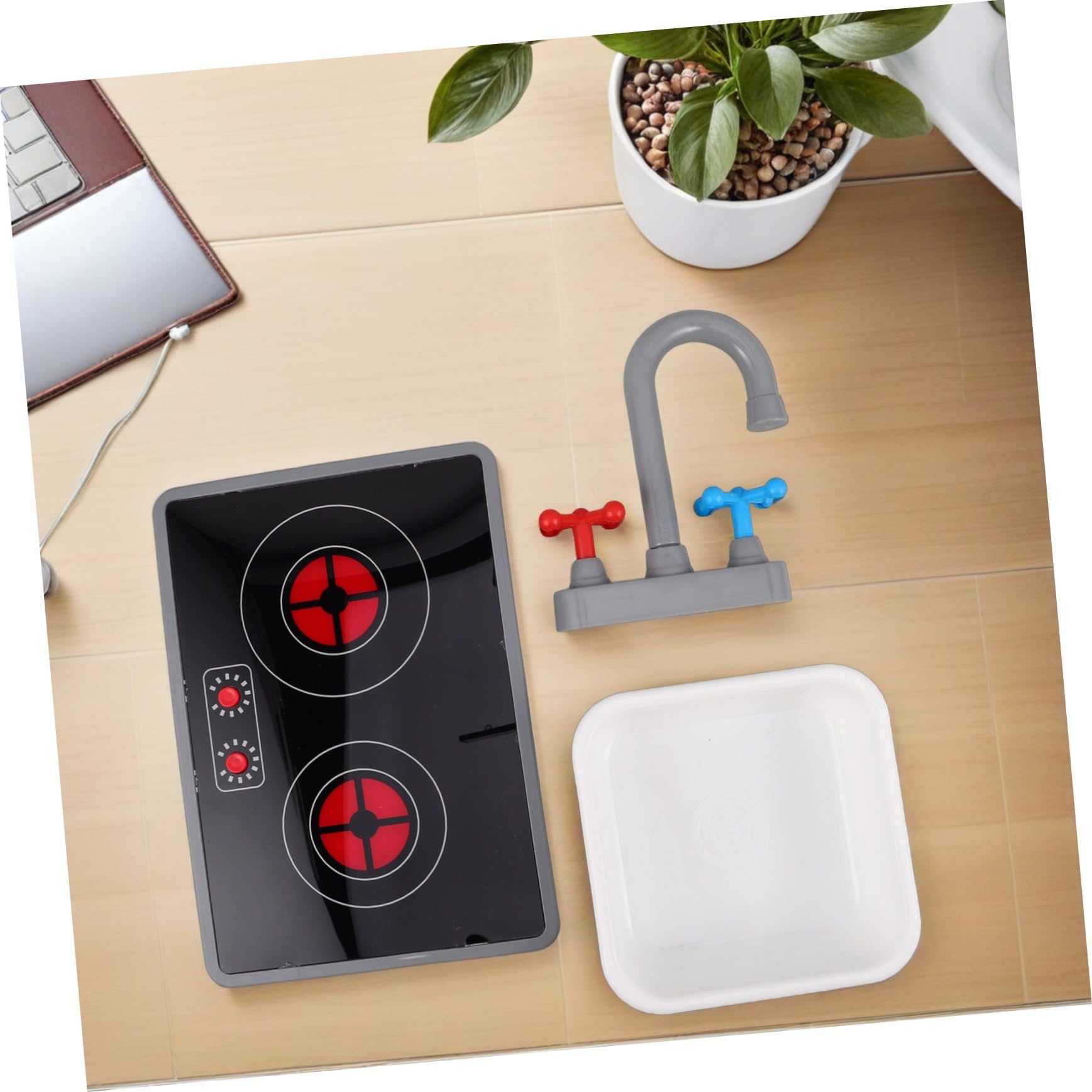 Abaodam 3 Giocattolo Cucina con Piano Cottura Induzione Elettronico Rubinetto e Lavello con e Suoni Realistici Gioco di Simulazione per Bambine