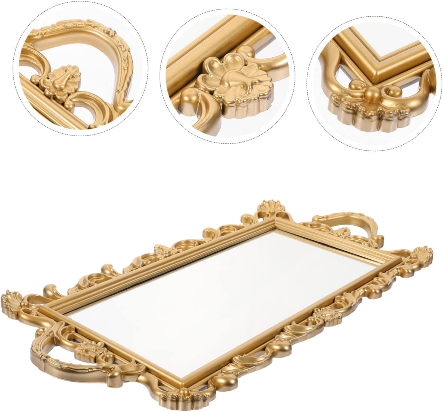 Vintage Gold Mirror Tray Decorative Storage Plate for Makeup and Jewelry Nordic Style 12-inch Size for Home Decor and Vanity Organization