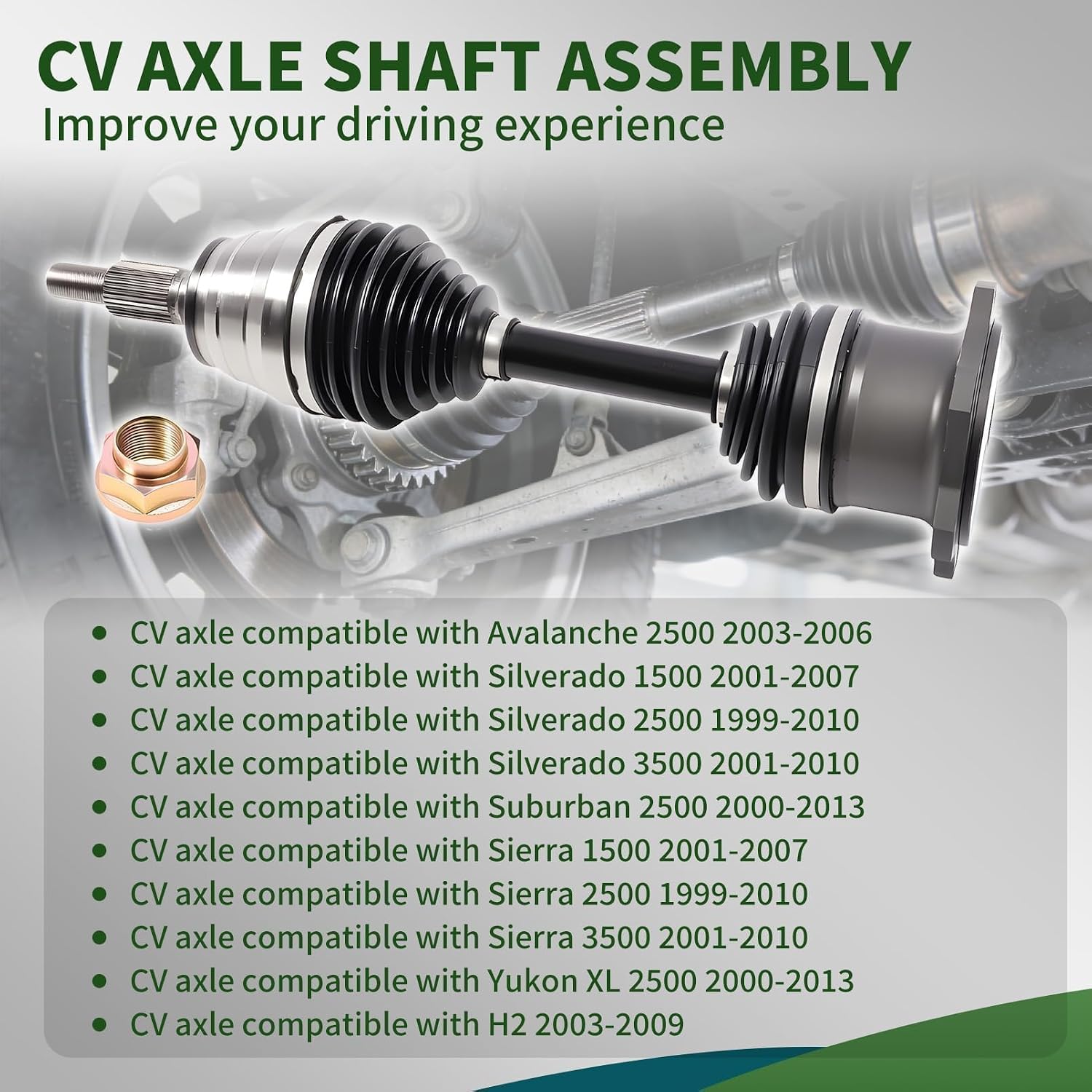 Front CV Axle Compatible with Avalanche Silverado Sierra 1999-2010 | Replace NCV3898 66-1325 CV Axle Shaft Assembly Front Left or Right