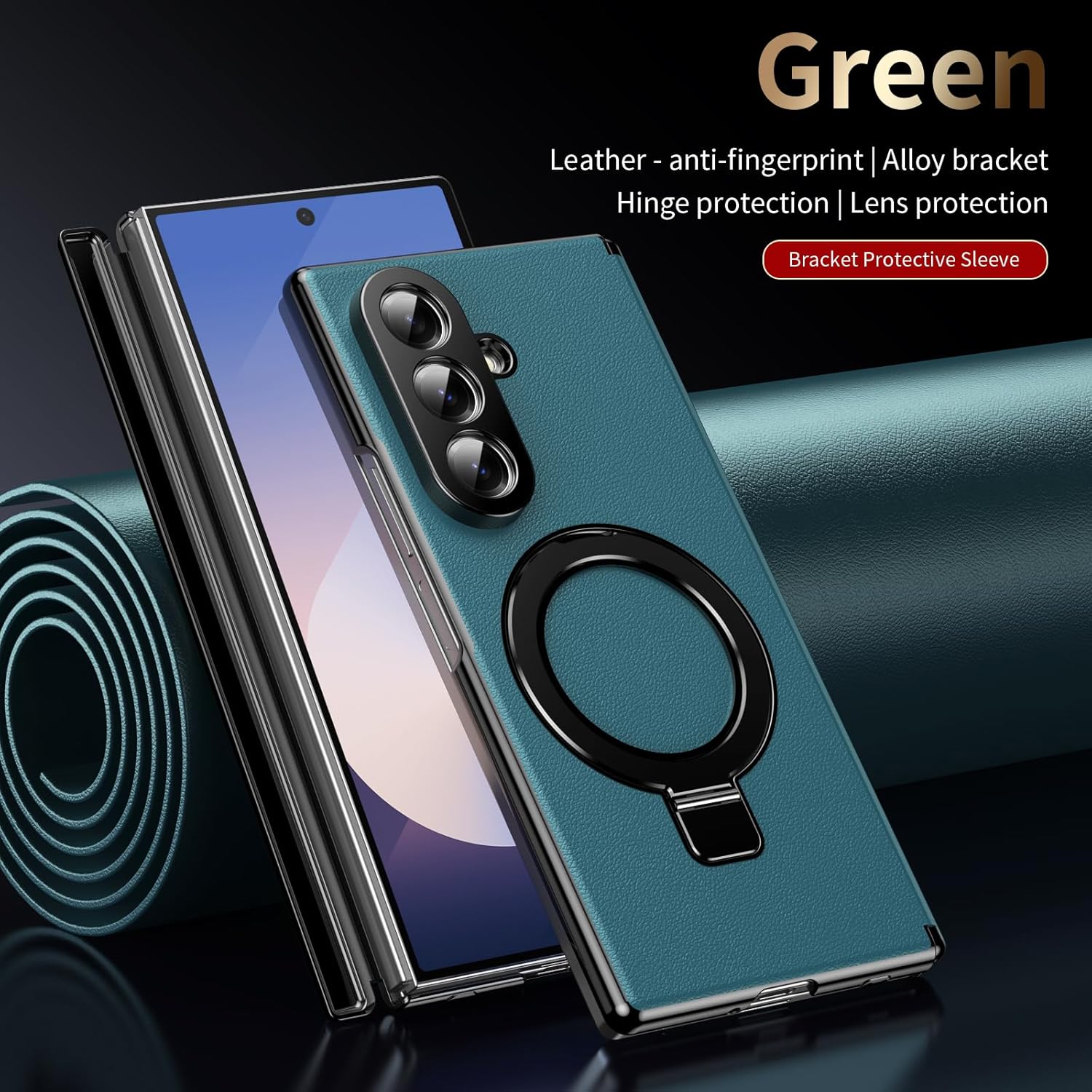 Leather Case for Samsung Galaxy Z Fold 7 Premium Leather Kickstand Cover Hinge Protection Slim Protective Case for Men & Women, Durable Case for Galaxy fold 7 Green