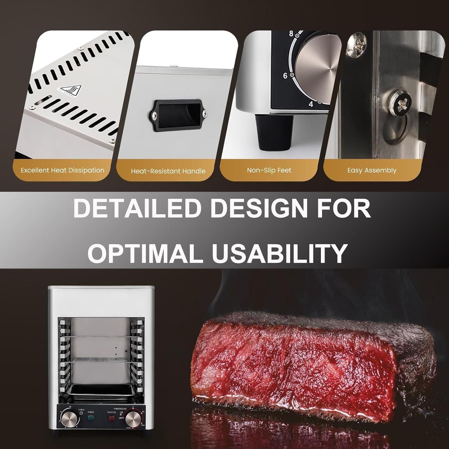 Meat Oven, Pizza Oven, Electric Grill For, Meat Oven, Portable Oven, Multifunctional Commercial 1700W, Digital Timer, Convection and 8 Modes, Ideal for Pizza and Meats