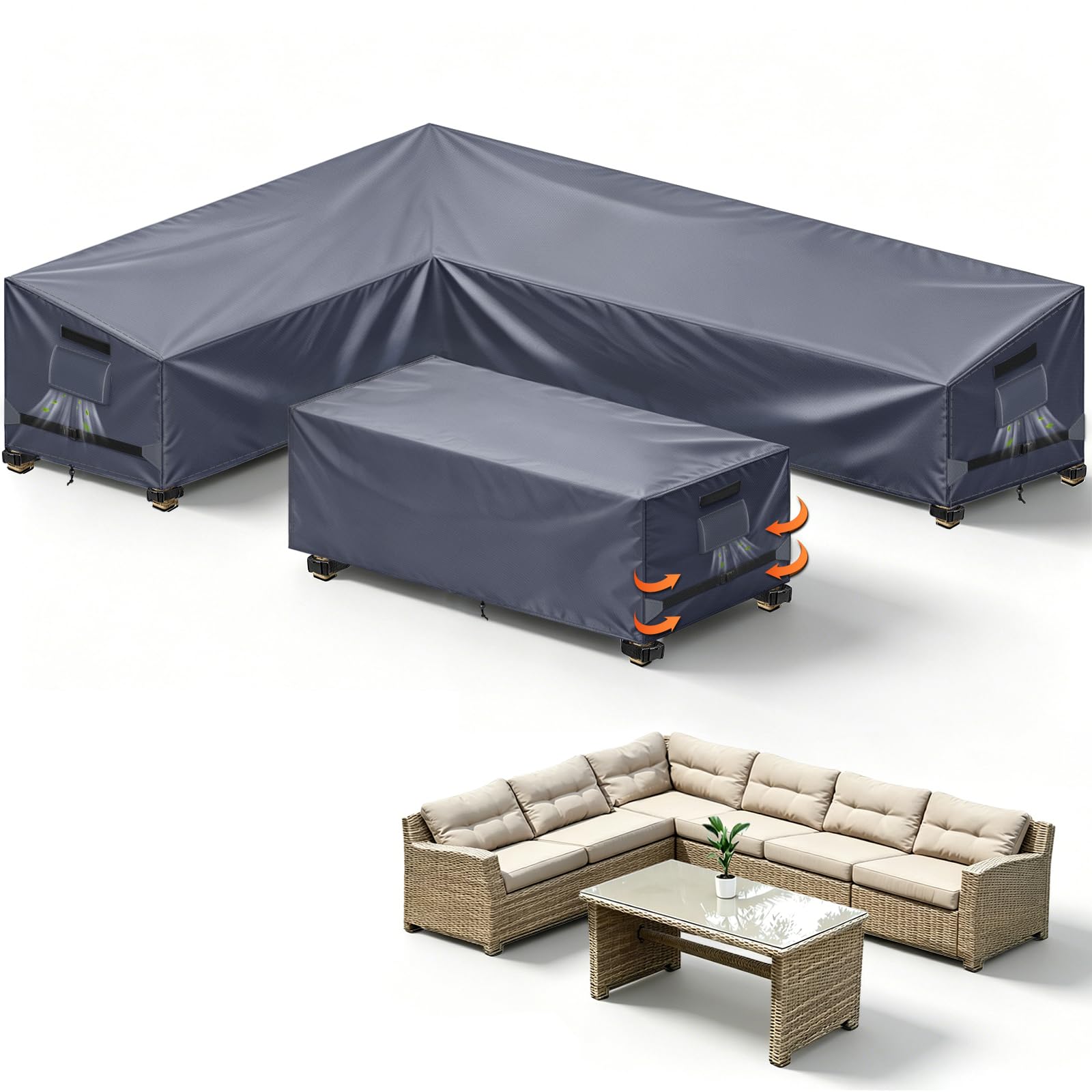 Khongoo L Shaped Garden Furniture Covers for Outdoor Sofa, 192x260cm, Grey