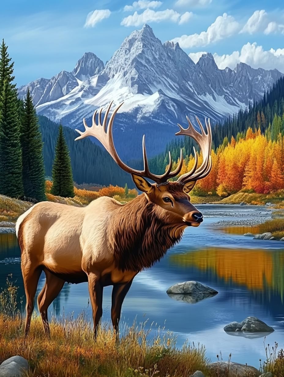 Lakeside Moose Preprinted 11CT Cross Stitch Kits for Beginners & Adults - Easy Needlepoint Patterns for Home Decor & Craftings 571