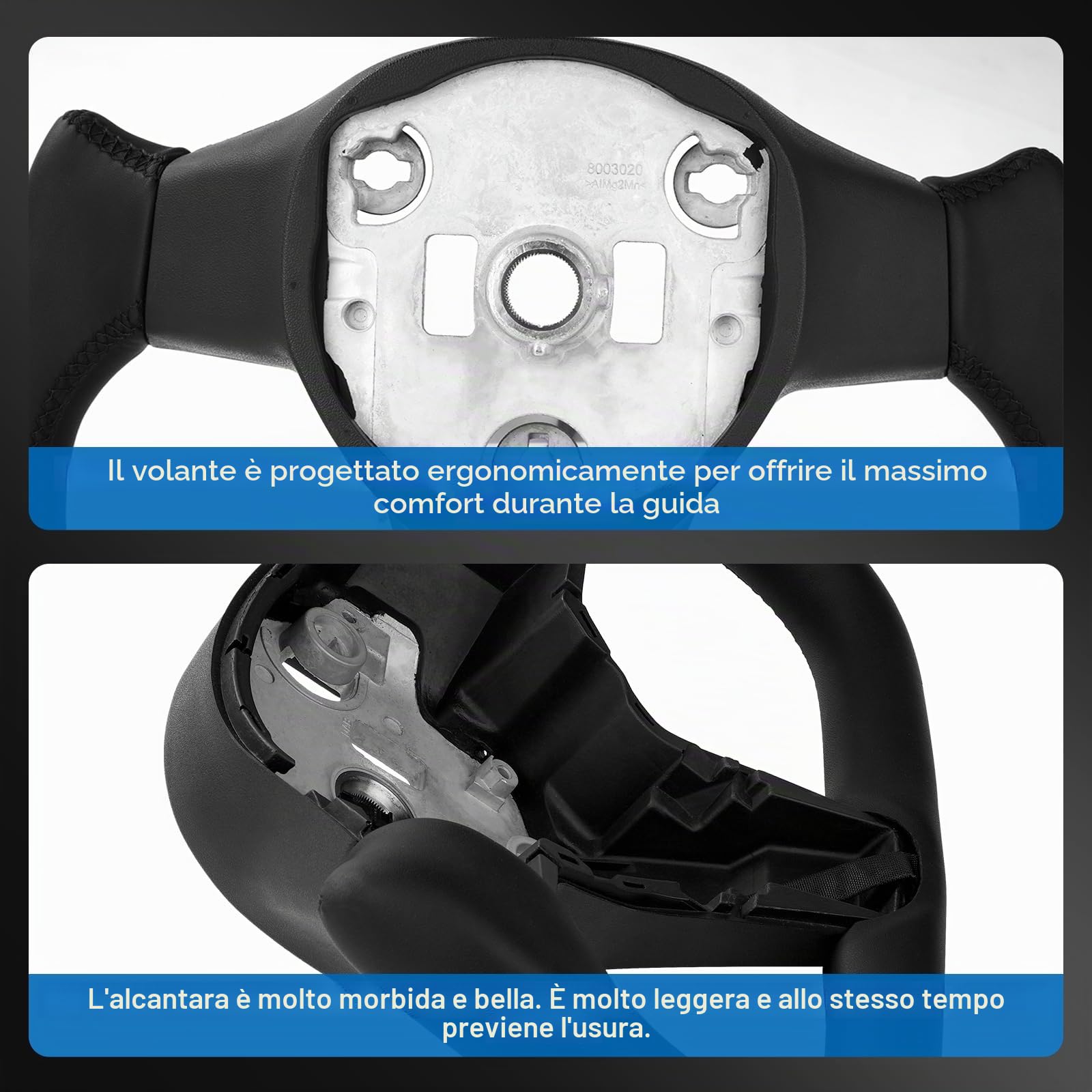Volante Yoke con Funzione di Riscaldamento per Model Y/3, Pelle Nera Modificata Personalizzata, Tesla Yoke da Corsa