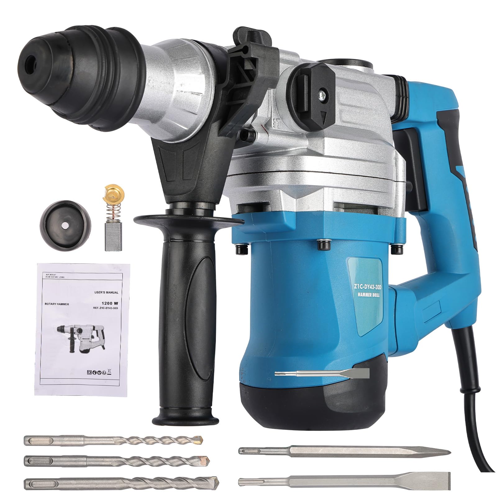 Martello Demolitore Tassellatore 1500W: 1000RPM Trapano a Percussione Professionale con 3 Funzioni, Sistema SDS-Plus, Capacità 32mm nel Calcestruzzo, Set 5 Punte e Valigetta Inclusa
