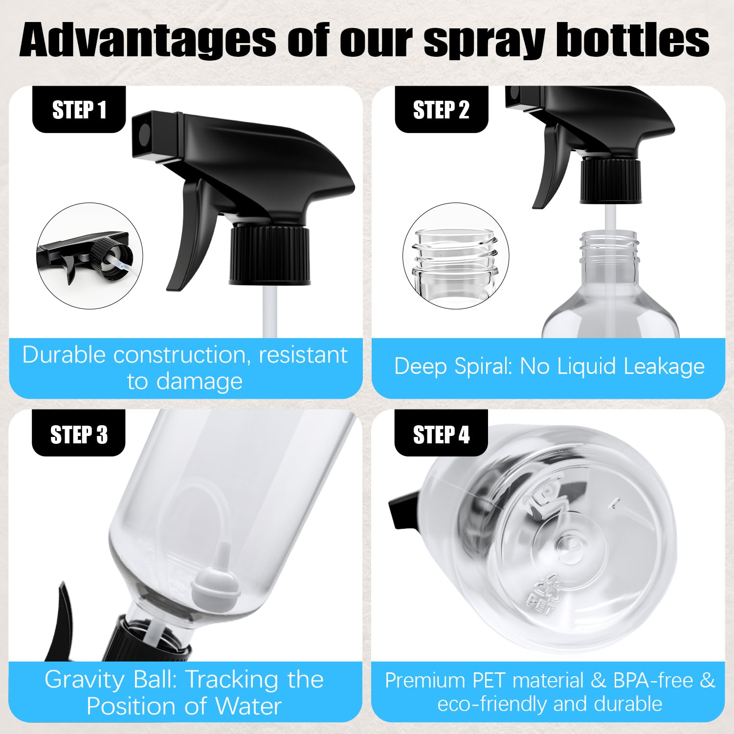 Plastikowe butelki z rozpylaczem do wielokrotnego napełniania, pusta butelka z rozpylaczem 300 ml z regulowaną mgłą/strumieniem, do wielokrotnego napełniania, puste butelki z rozpylaczem do włosów