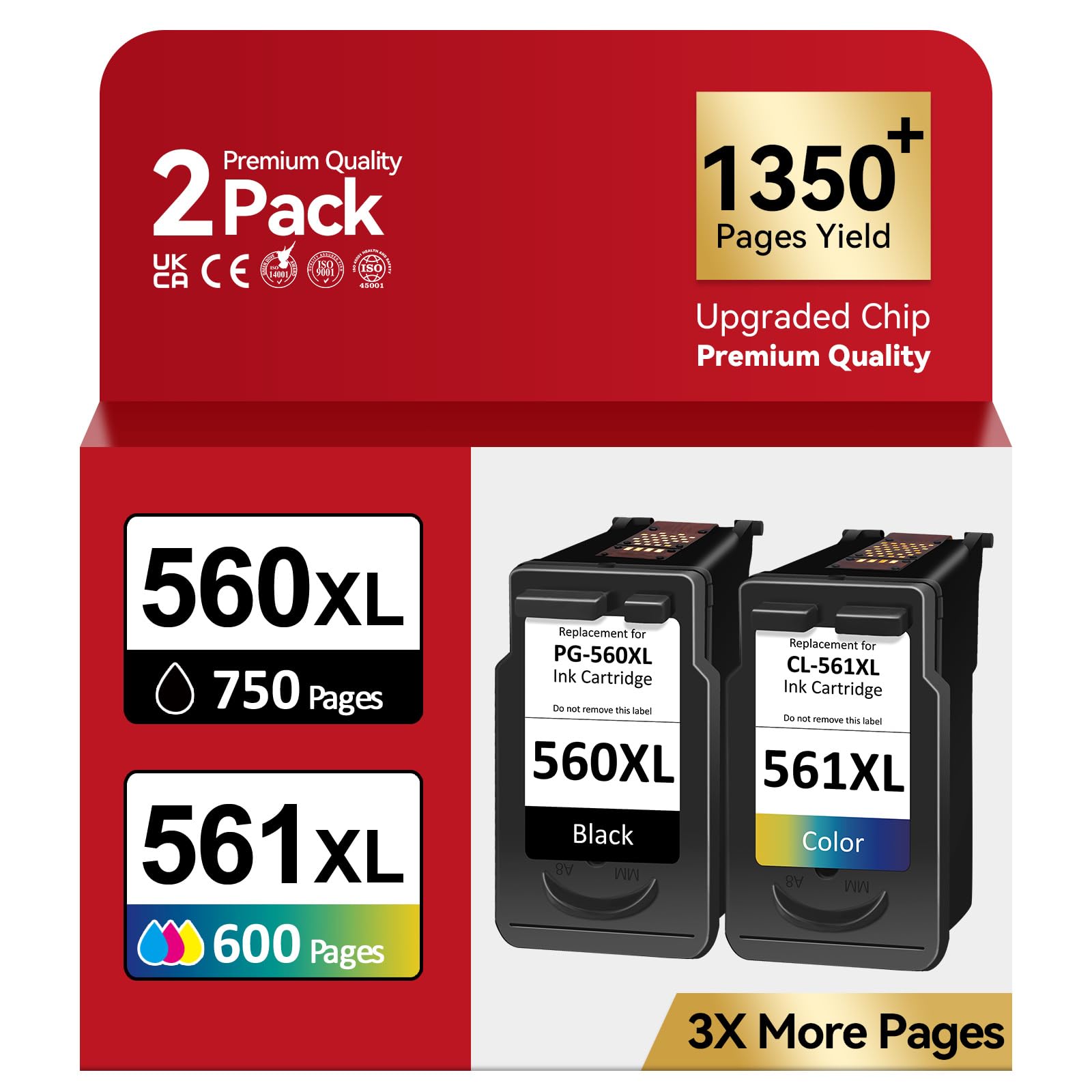 INKYEAH 560 561 Patronen XL, Kompatibel für Original Canon Druckerpatronen 560 561, PG-560/CL-561 XL Value Tintenpatronen (Schwarz Farbe) for Pixma TS5350 TS7450 TS7451 TS5350a TS5351 TS5352 TS5353