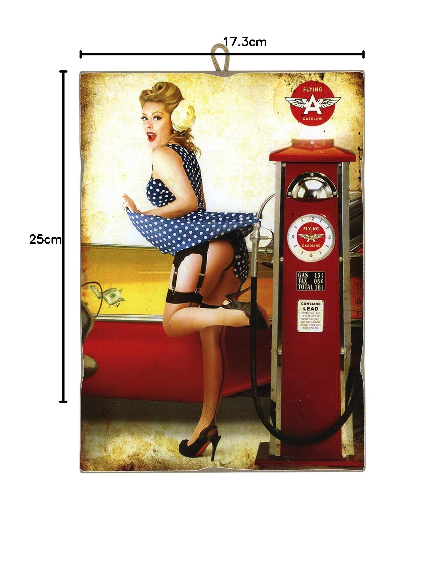 KUSTOM ART Lot de 2 tableaux style vintage série Pin-up (pompe à essence). Impression sur bois 25x18 cm. Pour décoration de boucherie Rôtisserie Restaurant