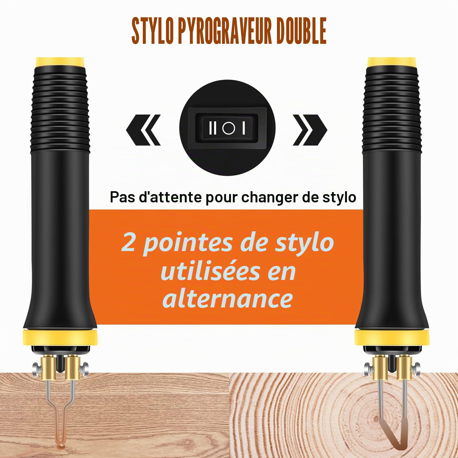 BURNNOVE Double Stylo Pyrograveur sur Bois 60W 220V Kit de Pyrogravure Bois Professionnel aver 33 Pointes de Soudage Utilisation Alternée Plumes Température Réglable pour Souder Liège Cuir