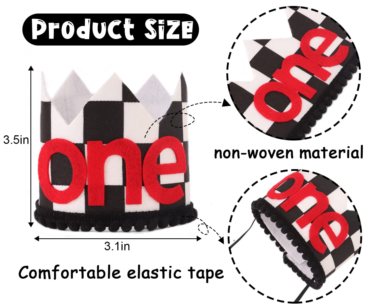 HUHJRUAR Fast One Birthday Hats - Black and Red Race Car Theme Crow Hat for Child’s 1st Birthday Party (BLACK CAR ONE)