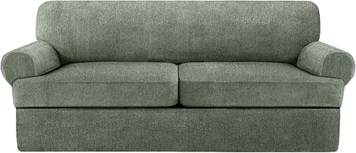 Fundas para sofá de 3 piezas con cojines en forma de T, fundas elásticas para muebles con 2 fundas individuales de cojín en forma de T, lavables a