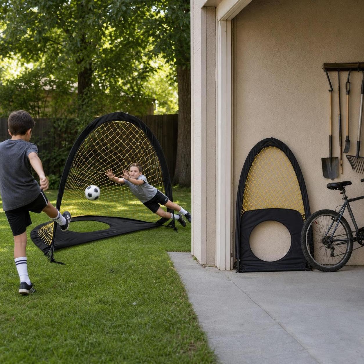 Porta da Calcio Portatile e Pieghevole Bambini, Funzione 2 in 1 per Allenamento e Gioco, da giardino