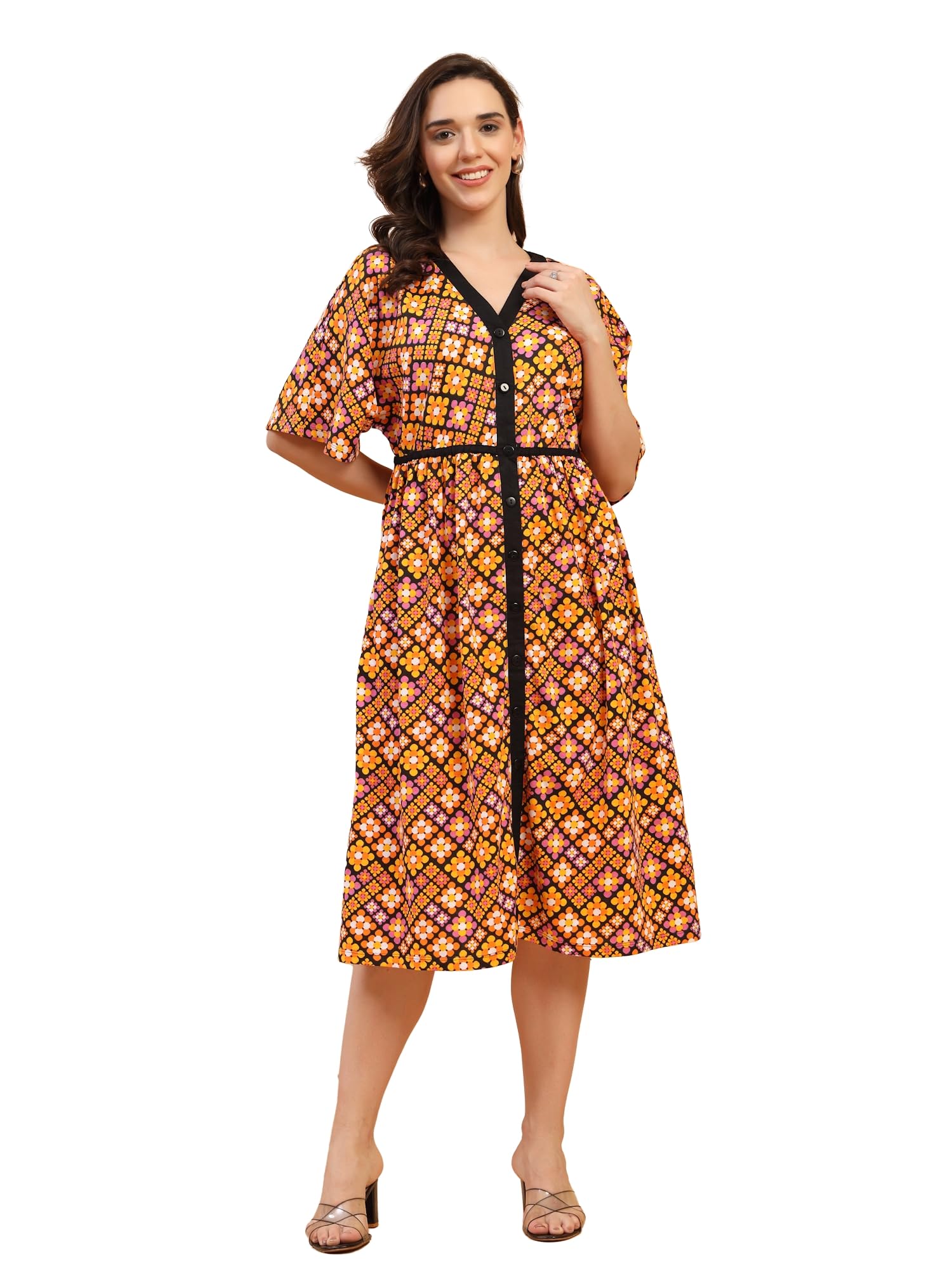 zelena Maternity Shirt Dress for Women | Graphic Print A-Line Dress with Kimono Sleeves | Zipless Maternity Wear | Pregnancy & Breastfeeding Wear-picture-52