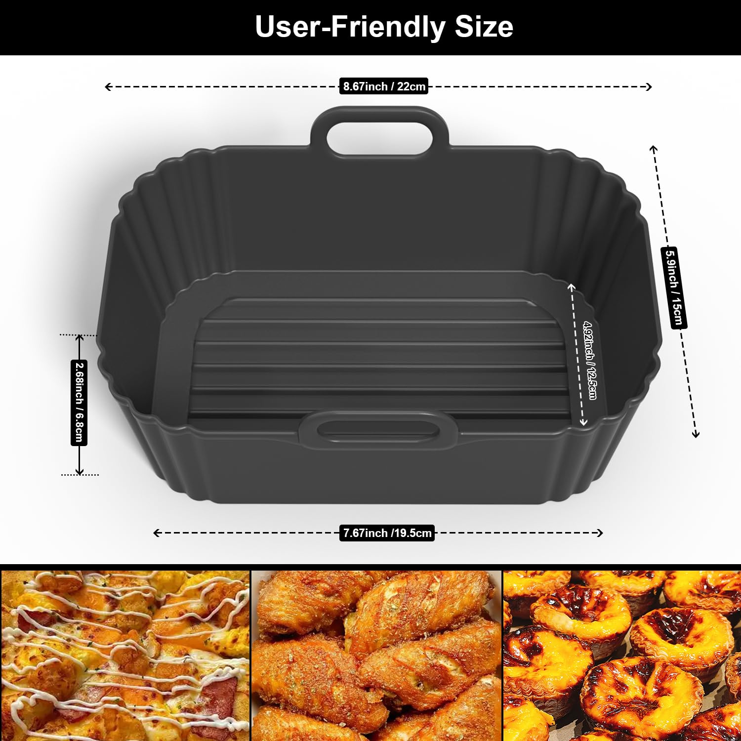 Silicone Air Fryer Liners 2 Pack for Ninja Foodi Dual AF300UK AF400UK/KCP, AF451UK, Tower, Keplin, COSORI, Russell Hobbsand, Instant for 7.6L 8L 9.5L Baskets, Reusable Airfryer Accessories - 2