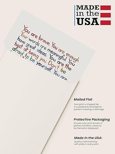 Vista 3 de You Are Brave, You Are Enough” Inspirational Wall Art Print – Affirmation Typography Poster for Self-Love, Mental Health – Classroom, Office