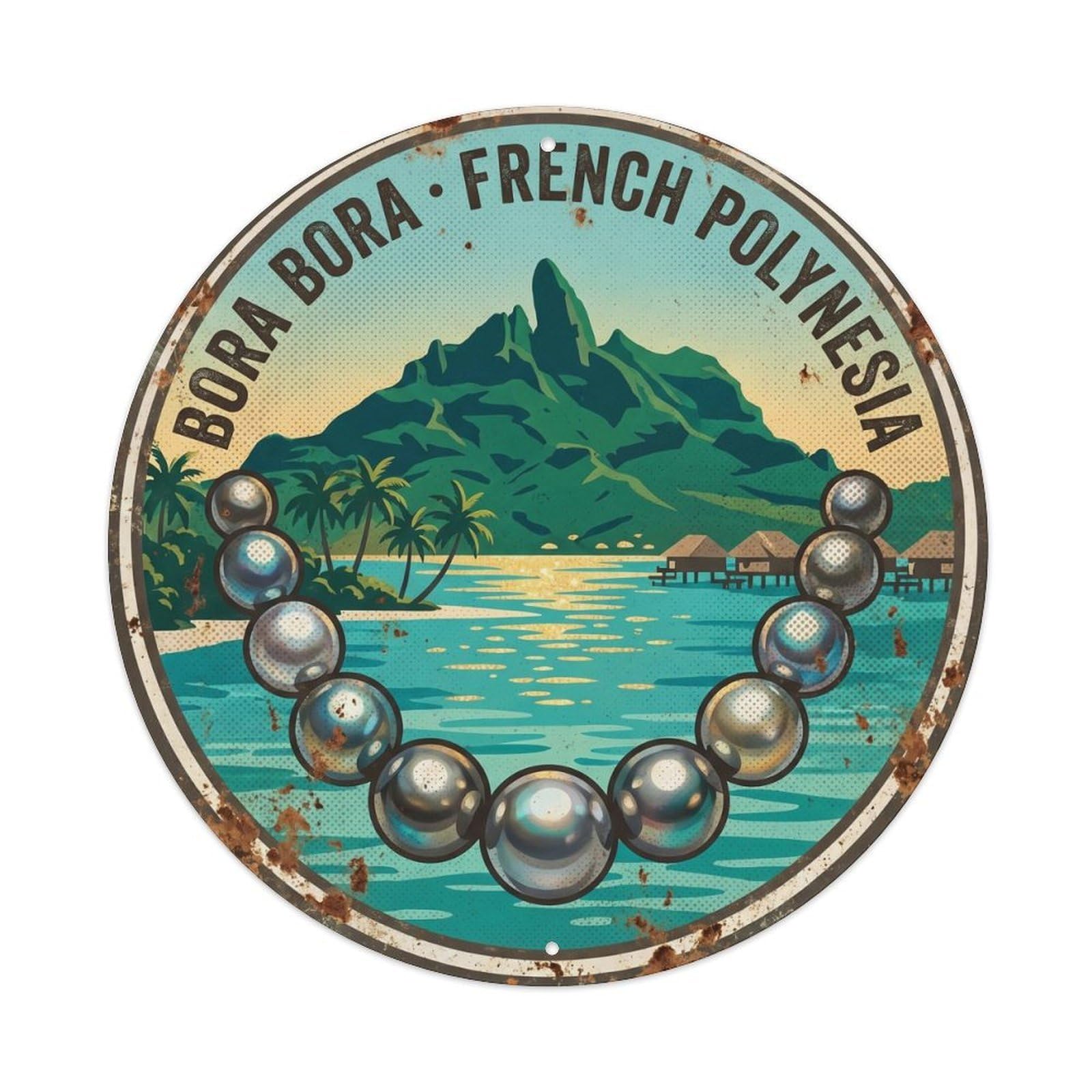 Olhnbad Style Pearl Borabora Otemanu Lagoon Necklace Retro Metal Tin Sign