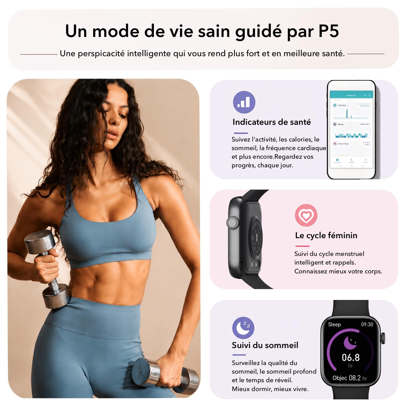 Montre Connectée Homme Femme avec Appel Bluetooth, Écran 1,85" HD Smartwatch Sport Étanche IP68 (140+ Modes), Cardiofréquencemètre, Moniteur de Sommeil, Tracker d'Activité pour Android iOS