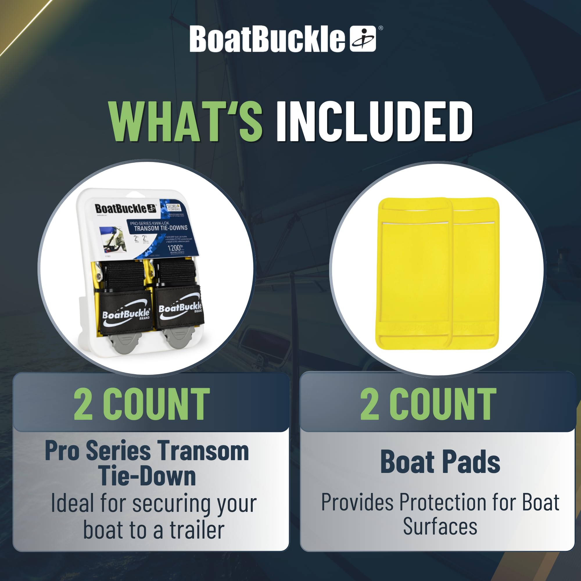 BoatBuckle Pro Series Kwik-Lok Transom Tie-Down Straps - 2" X 2' - 400 Lbs - Qty 2 BoatBuckle