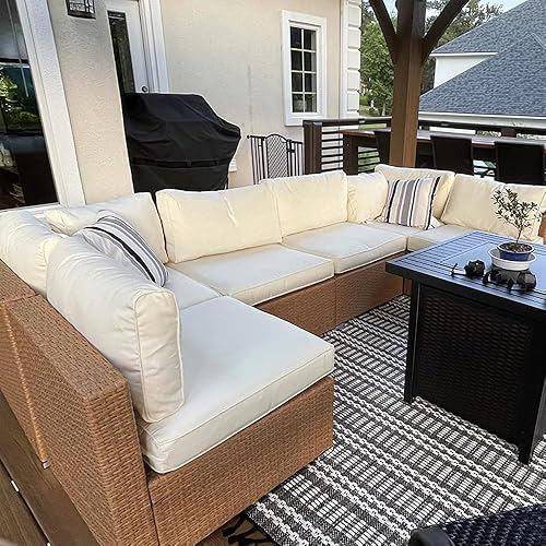 Miniatura 6 de FLYMEI Funda de cojín para muebles de exterior de 24 x 24 x 4 pulgadas, resistente al agua, fundas de cojín de repuesto duraderas para sillas de