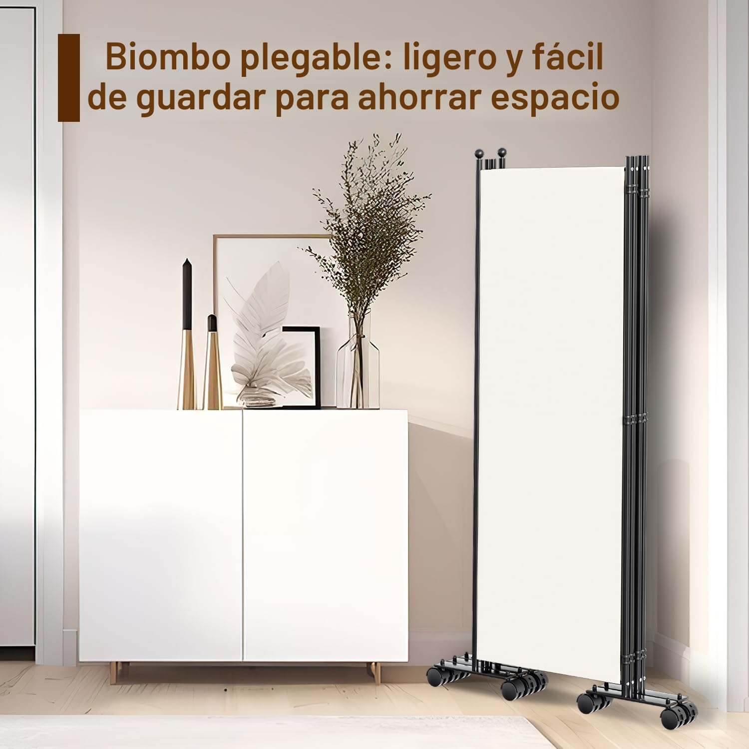 Biombo biombo con ruedas, divisor plegable de 3 piezas, 263 x 181 x 30 cm, para dormitorio, protección visual de fibra de poliéster, fácil instalación (beige)