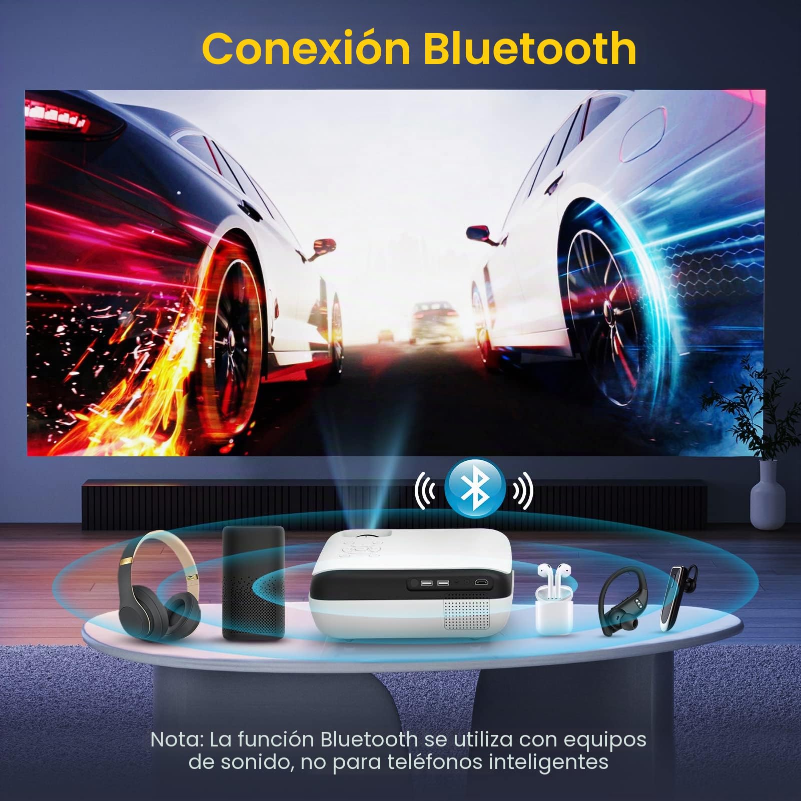 Proyector, Full HD 1080P 9500 lúmenes Proyector 4K Compatible con teléfono Inteligente/portátil/TV Stick/PS5/Xbox