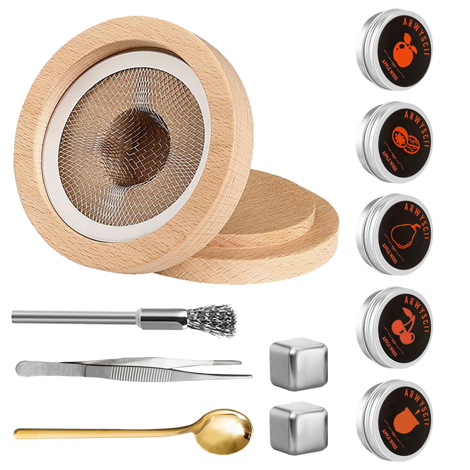 燻製器カクテルスモーカー 8種類チップ 説明書 レシピブック付 (黒) Amazon | Temiry 【8種類の木製チップ・アイスキューブ2個入り