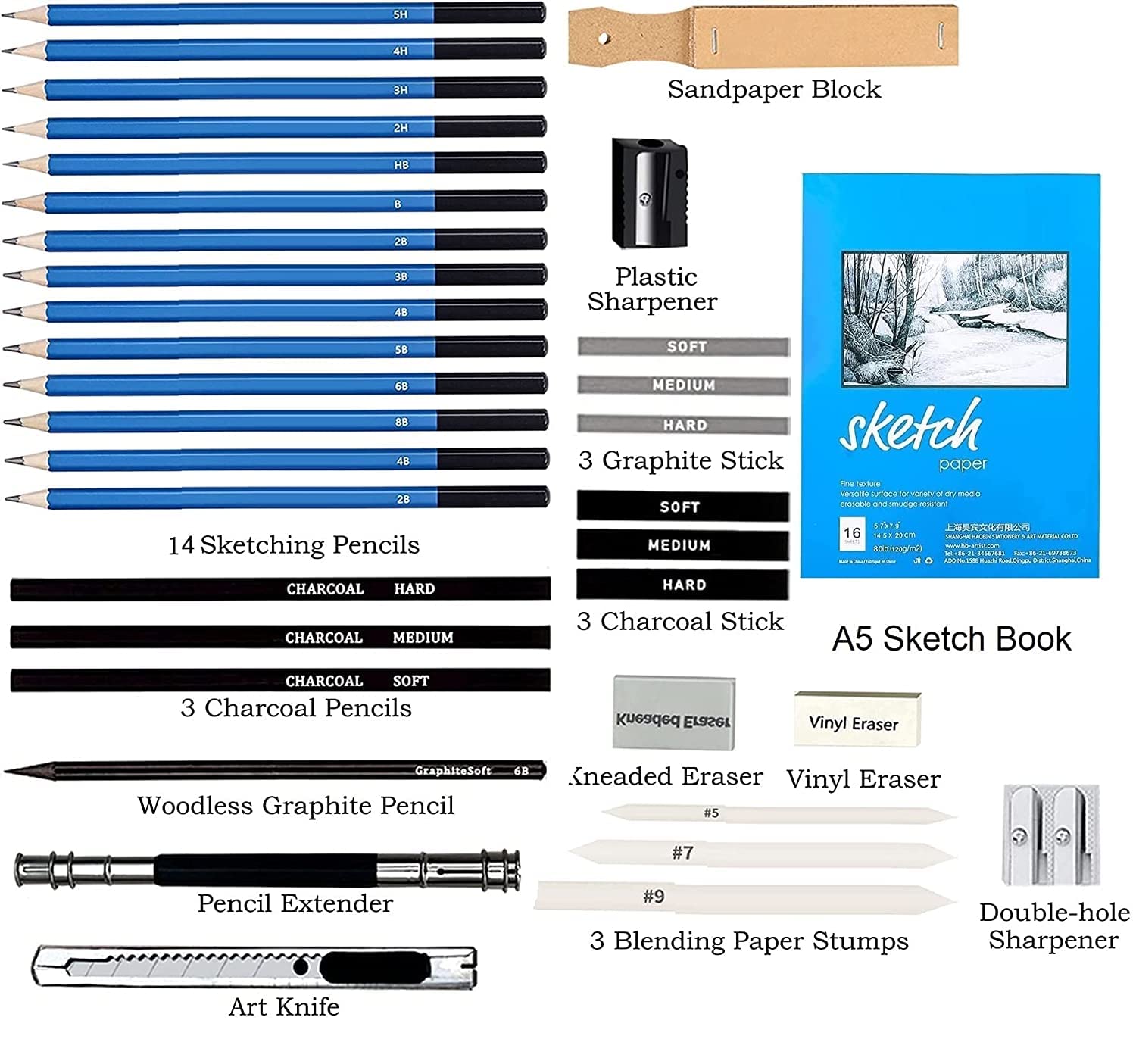 Wynhard Drawing Pencils Set - Sketching and Shading Kit for Artists - Charcoal and Graphite Pencil Set - 35 Pcs