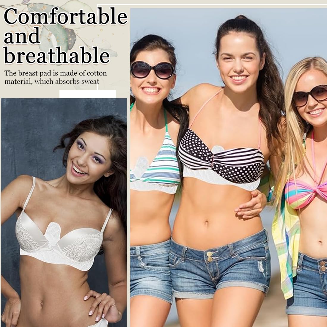 Confezione da 4 di protezioni per il petto in cotone riutilizzabili per donne, reggiseno antisudore sottoseno, protezioni per il sudore, prevengono perdite di sudore e latte