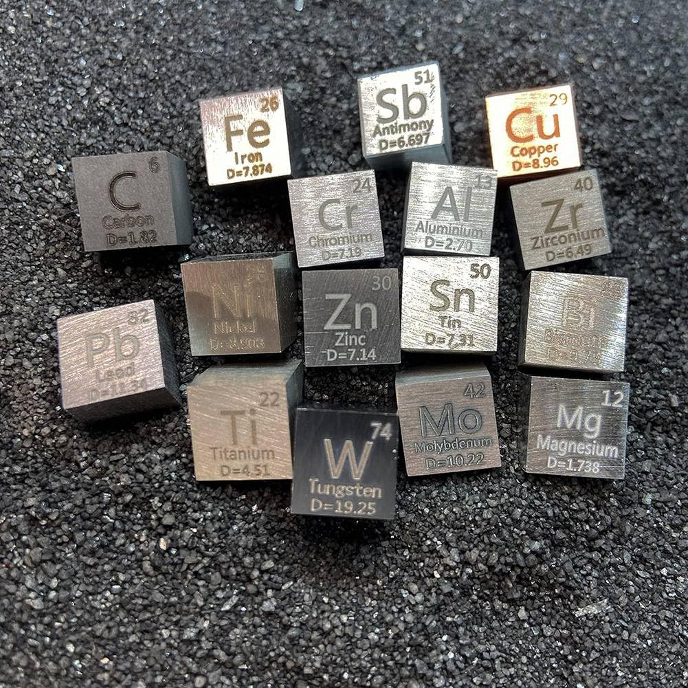 15-Teiliges Würfelset Aus Metallelementen – Dichtewürfel-Set für 1 Periodensystem der Elemente – Würfel Aus Reinem Wolfram (10 Mm), Gut Verarbeitet, 99.5%-99.99%