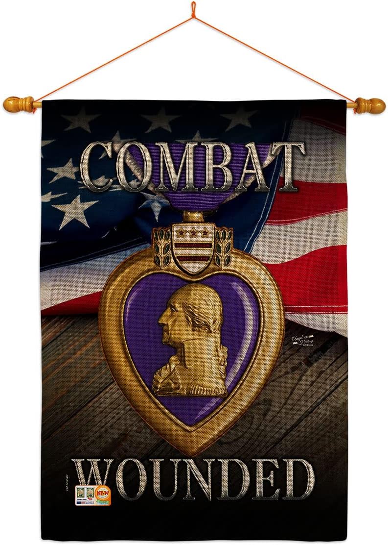 Purple Heart Combat Wounded Garden House Flags Set Armed Forces Military Service All Branches Support Honor United State American Veteran Official Small Gift Yard Banner Double-Sided 28 X 40
