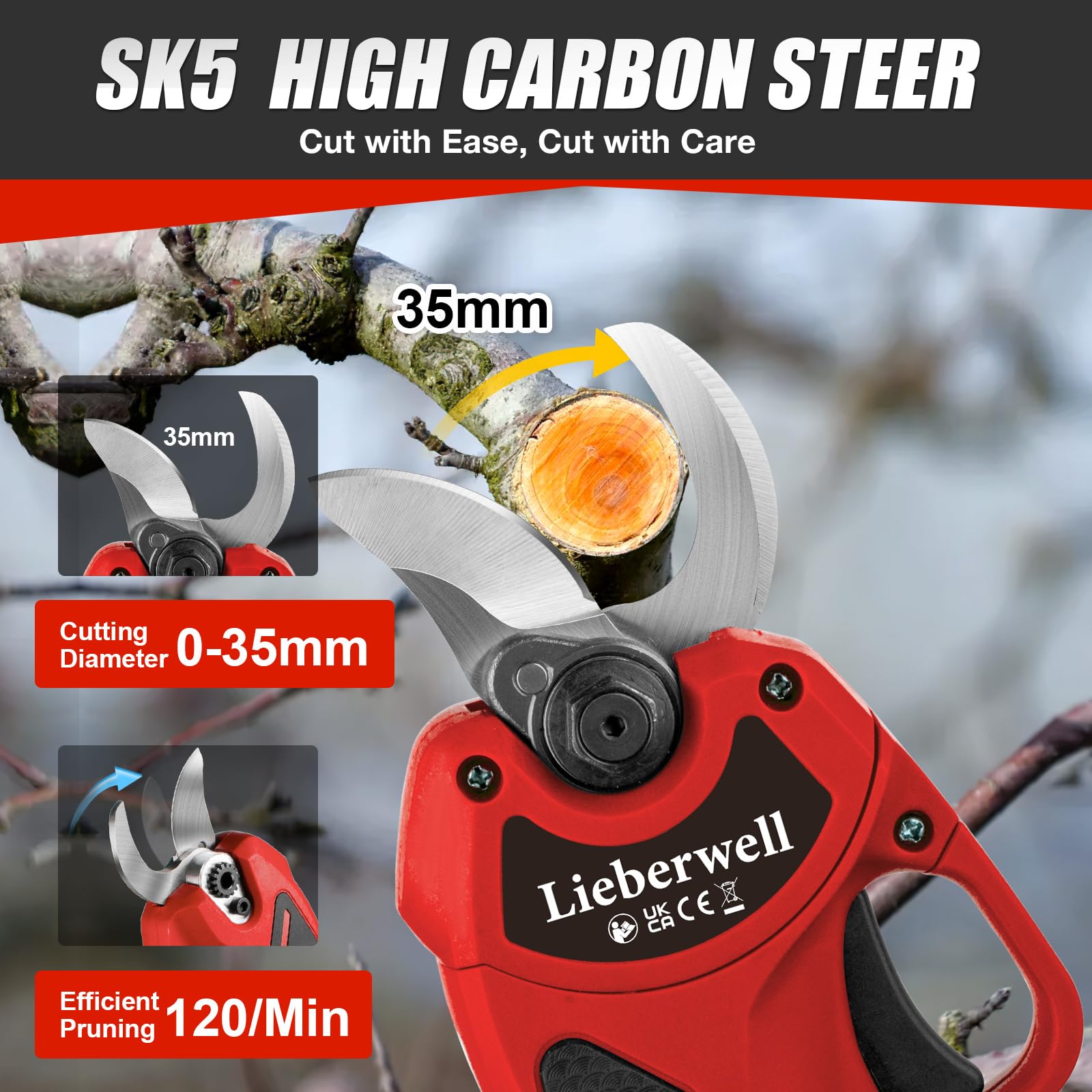 Cesoie elettriche da giardino per batteria Makita da 18 V, batteria da 600 W, professionali con 2 batterie da 2000 mAh, forbici da giardino senza spazzole con diametro di taglio da 20 – 35 mm e