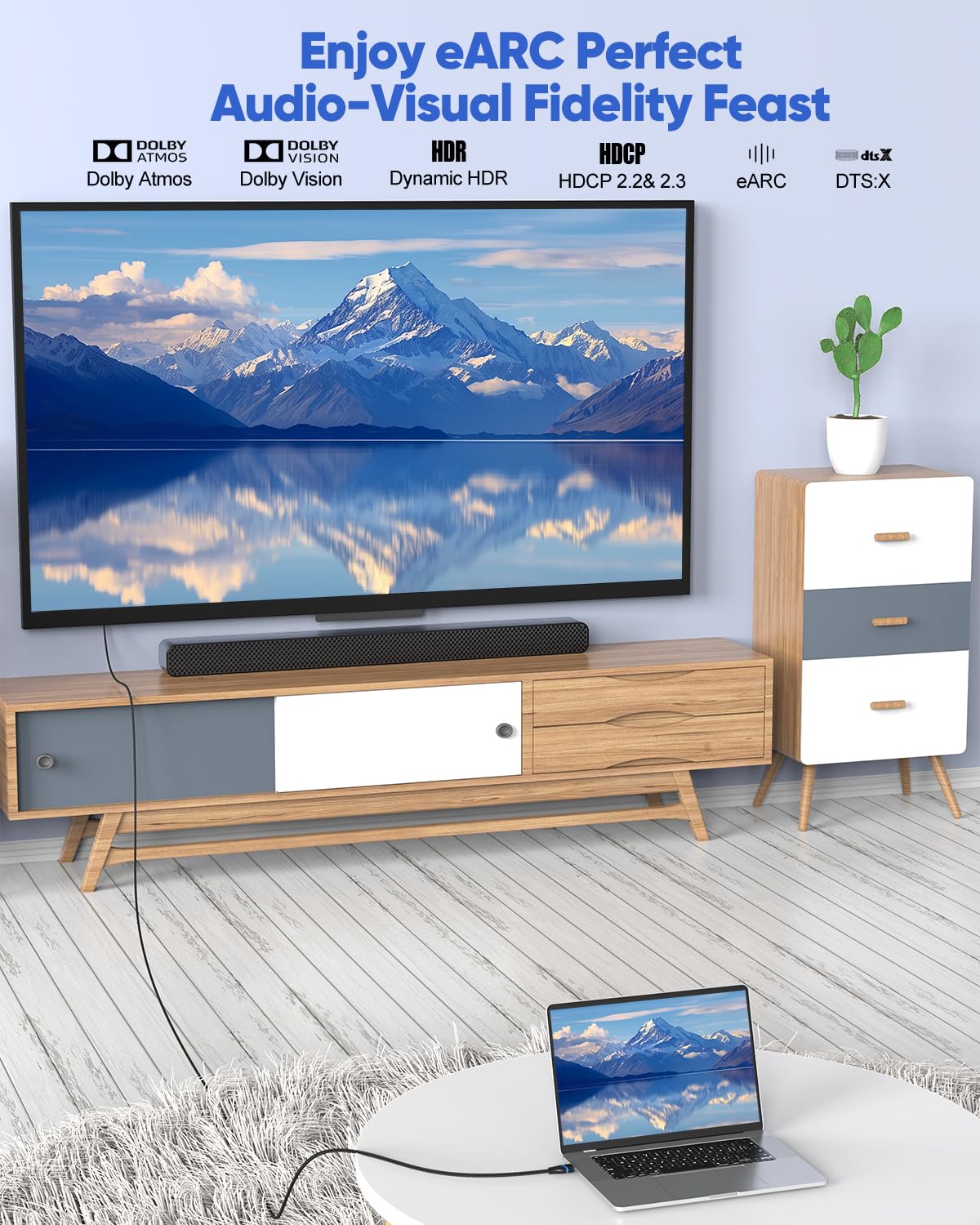 Cable HDMI de 15 pies 8K, cable HDMI 2.1 largo de 15 pies, cable trenzado HDMI de ultra alta velocidad (48 Gbps, 8 K a 60 Hz, 4 K a 120 Hz, 2K, eARC, HDCP 2.3, HDR dinámico) para HDTV, PS5,