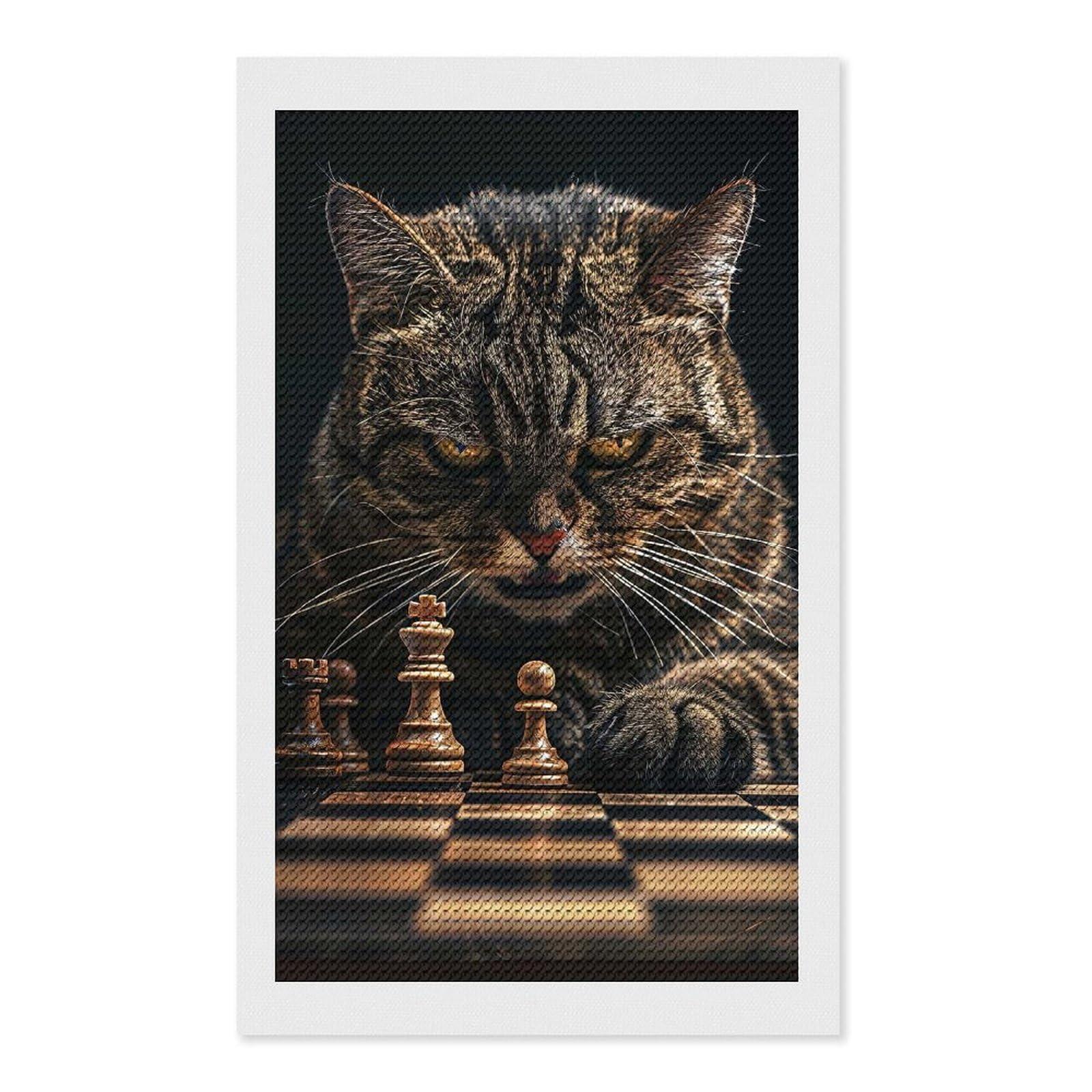 Junmoney Cat Chess Diamond Painting Canvas Set 12"x20", Satisfying Creative Project, Easy to Follow Symbols, Fun Craft Experience