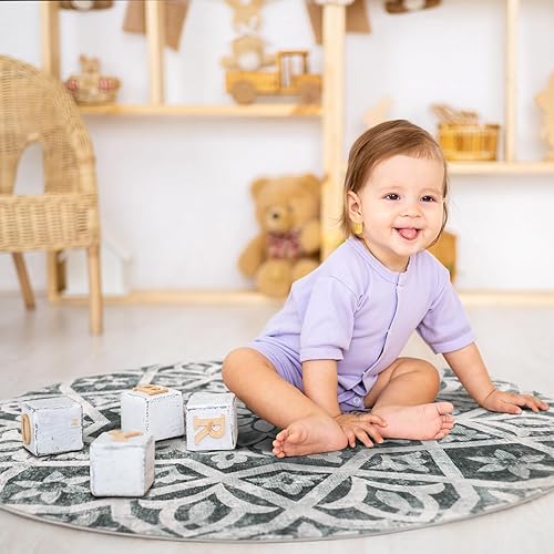 Miniatura 7 de Alfombra redonda lavable, alfombra circular de mandala bohemia, antideslizante, elegante, suave, alfombra para baño, sala de estar, entrada,