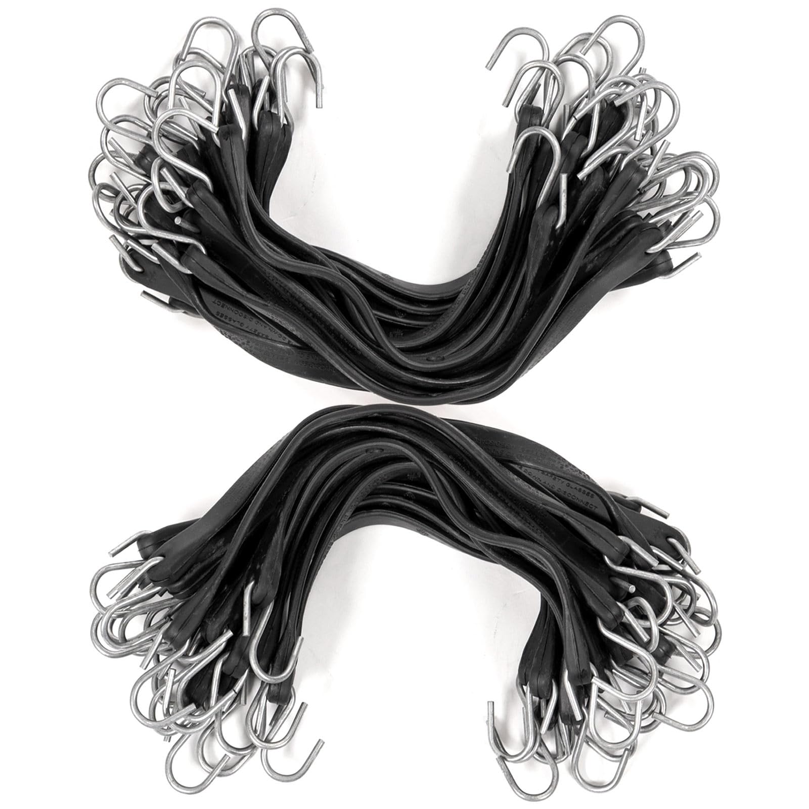 US Cargo Control 21 Inch Rubber Bungee Cords with S-Hooks (100 Pack), 32 Inch Stretch, Rubber Tarp Straps with Hooks for Flatbed Tarps, Trailers, Tarp