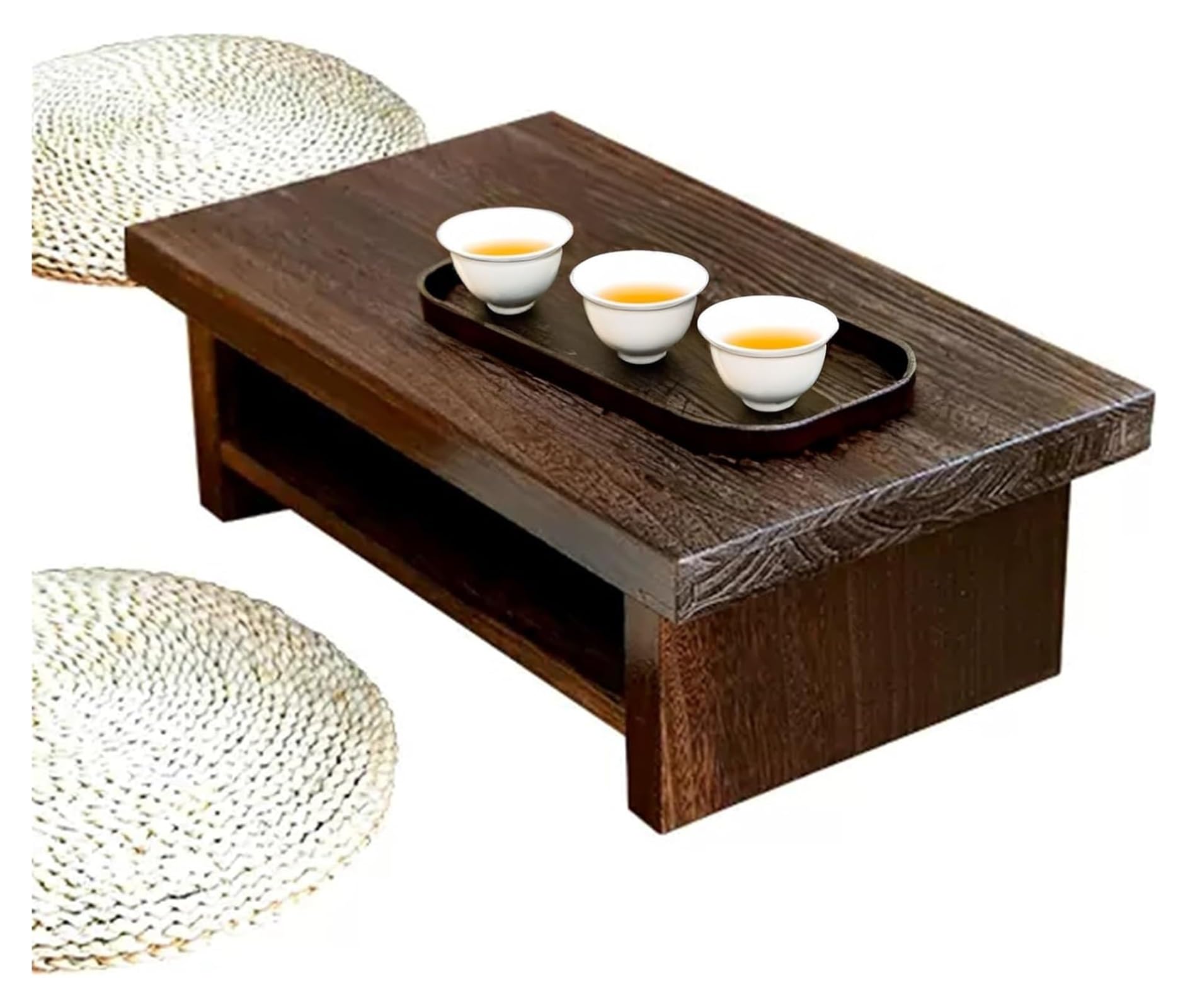 Table basse japonaise pliante marron foncé 80x39x25 cm en bois brûlé
